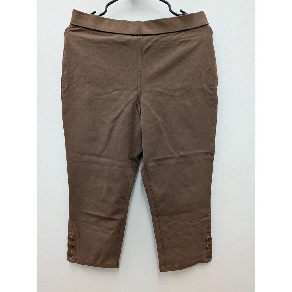 Susan Graver Weekend Women's Brown Pull On Capri Stretch Cropped Casual Career